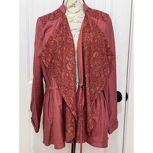 LOGO by Lori Goldstein Women's Drape Light Utility Jacket Lace Ginger Sz 10 M